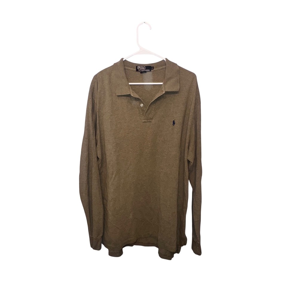 Polo Ralph Lauren Mens XL‎ Long Sleeve Polo Shirt Olive Green Cotton Pique Logo